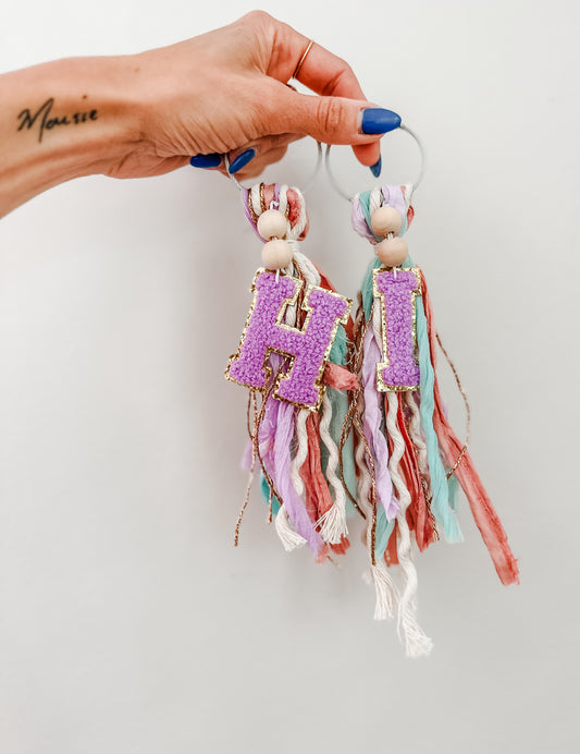 initial bag tassel pink/purple/teal