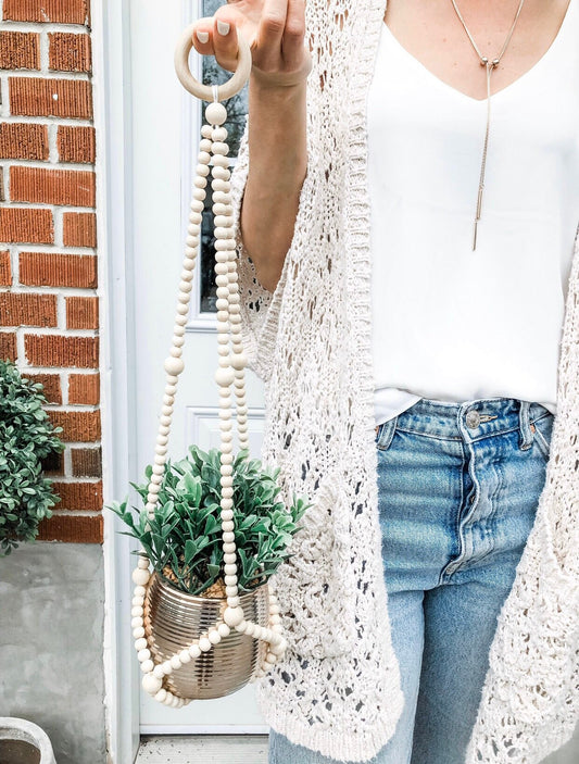wooden beaded plant hanger